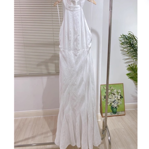 NWT Dissh Aisle White Linen High Neck Maxi Dress Gown Halter White Classic - Picture 8 of 11